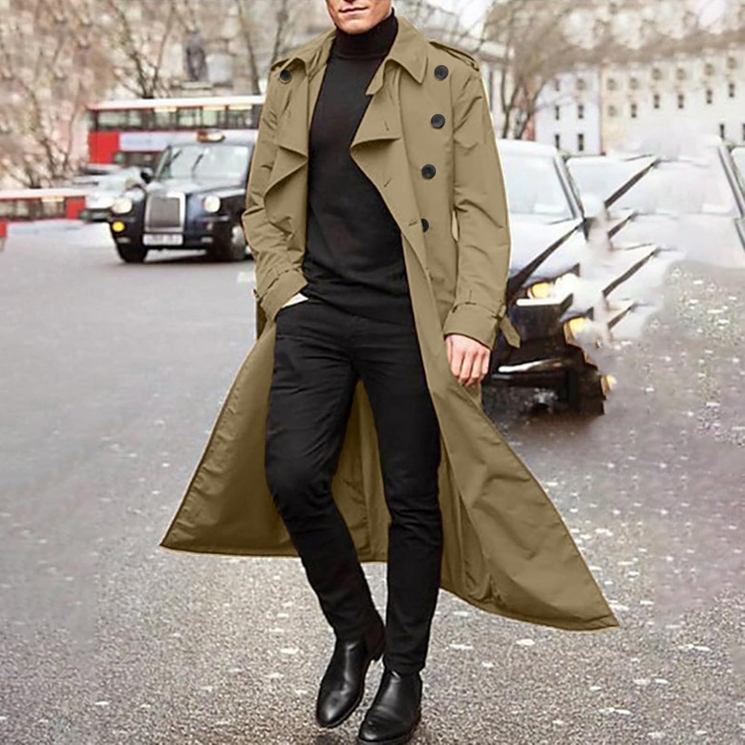 trench coat men winter slim coat trench lapel long jacket double breasted overcoat soft elegant windbreaker