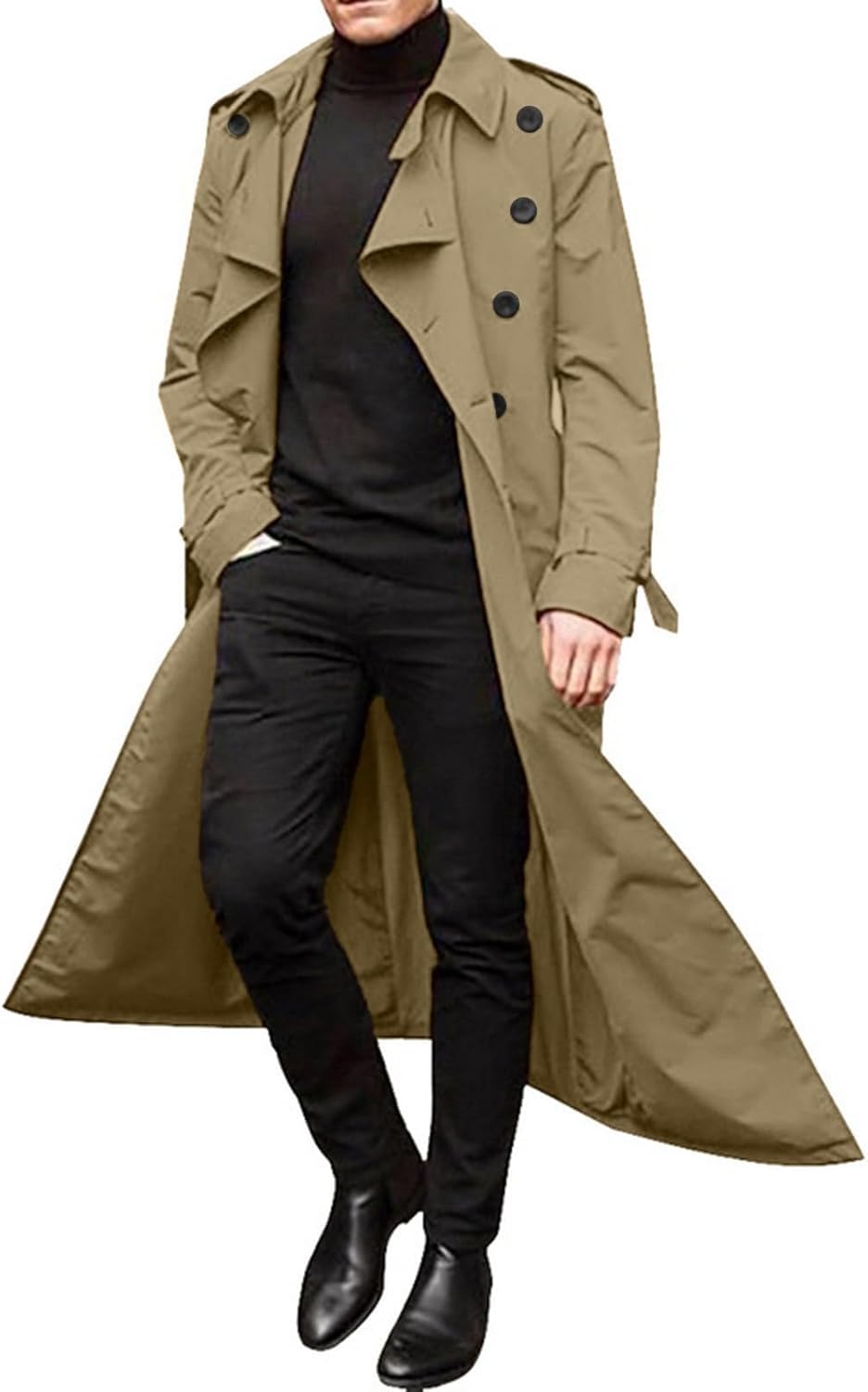 trench coat men winter slim coat trench lapel long jacket double breasted overcoat soft elegant windbreaker